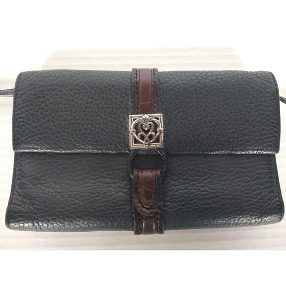 Brighton Leather Crossbody Wallet Tri Fold Black Brown small mini pockets clutch - Picture 2 of 16
